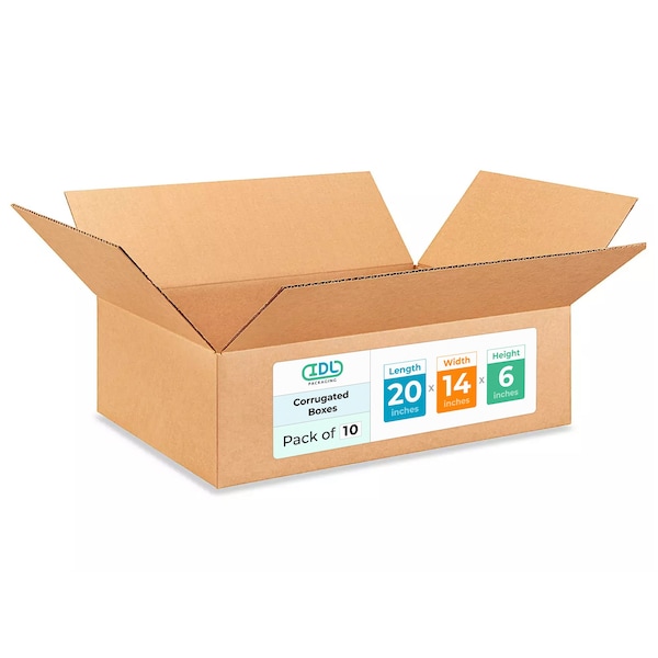 Idl Packaging 20 in x 14 in x 6 in Shipping Box, Kraft, Corrugate, Single Wall, 200#, 10 PK B-20146-10 - main